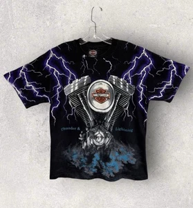 Vtg 90’s Harley Davidson Thunder & Lightning Detroit Mich T Shirt Med. 21.5x26” - Picture 1 of 9