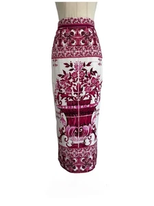 Dolce & Gabbana White/Pink Majolica Print Midi Skirt - Picture 1 of 6