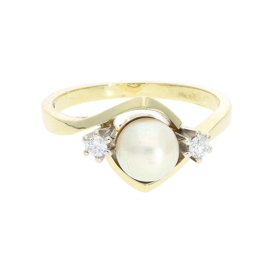 Second Hand Ring Gold 585 mit Perle und Diamant, getragen - Bild 1 von 3