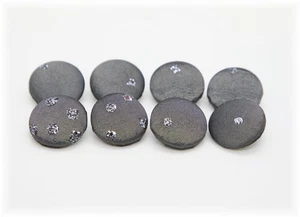 Buttons Silver Glitter Dots on Metal Grey Fabric Covered Shank Buttons x 8 - Picture 1 of 6