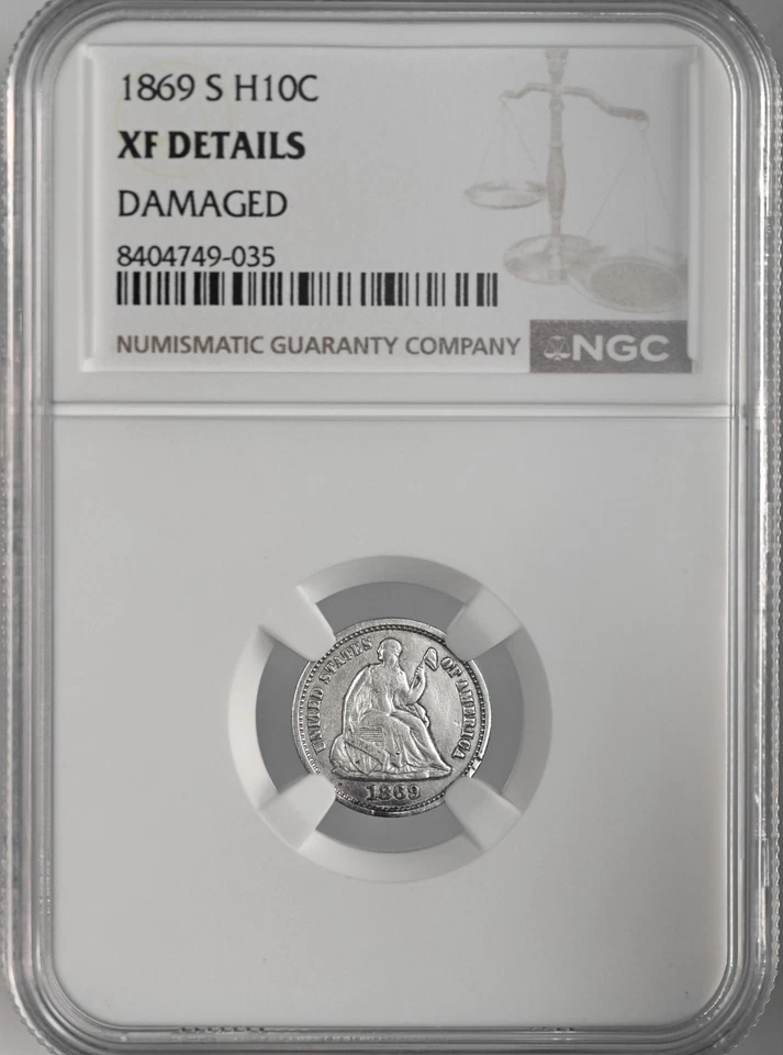 1869-S  H10C LIBERTY SEATED HALF DIME  NGC XF DETAILS "DAMAGED" #8404749-035 - Image 1 of 4