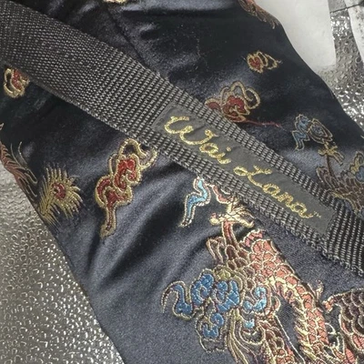 Wai Lana Yoga Mat Carrier Bag with Strap Tote Only - Black W Ornate Brocade - Image 1 of 4