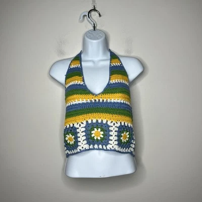 Pretty Garbage Top Womens Medium Crochet Granny Square Halter Festival Boho - Image 1 of 4
