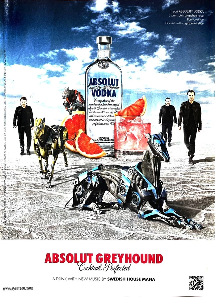 ABSOLUT VODKA GREYHOUND Original Vintage Print Advertisement Dogs - Image 1 of 1