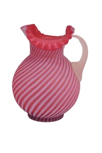 FENTON-L.G.WRIGHT CRANBERRY SWIRL OPALESCENT SATIN GLASS WATER PITCHER OPTIC EYE - Picture 1 of 10
