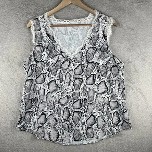 Women’s Blouse L Sleeveless V Neck Snake Animal Print Grey White Pullover - Picture 1 of 7