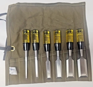 Great Neck 6 Piece Beveled Chisel Set 1/4" - 1-1/2" USA Made w/ Pouch - Picture 1 of 2