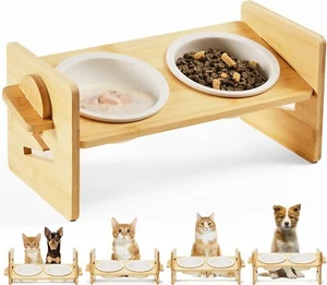 Katzennapf Keramik erhöhte Näpfe 15° erhöht für Indoor Holz Neu K11A - Bild 1 von 8