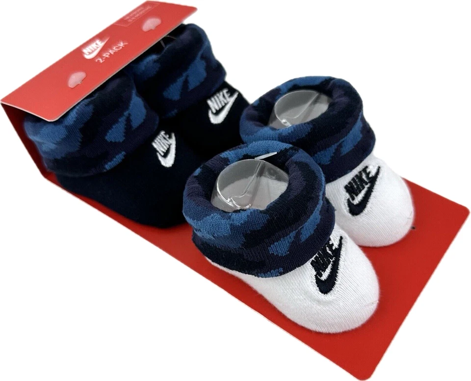 Nike Baby 2 Pk Blanco Negro Azul Tobillo Algodón Camuflaje Puños Botines Conjunto 0-6 MO Foto 1 de 1