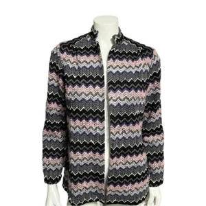 Vintage Lady Blair Pink/Gray/Black Zig Zag Open Front Cardigan Sz-Medium - Picture 1 of 11