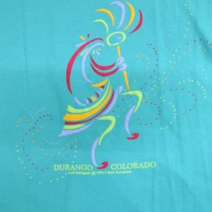 Vintage Colorado Shirt Large Blue Green VTG 1996 Puff Kokopelli - Picture 1 of 7