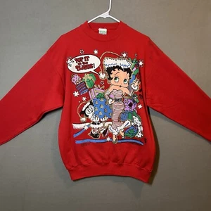 VTG 94’ Betty Boop Xmas Crew Adult L Red USA Made Freeze Christmas Cartoon - Picture 1 of 14
