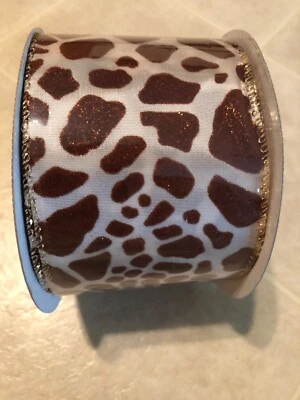 Brown Glitter Animal Print Giraffe Leopard Wired 3" Ribbon 10 Yards (30 Ft) Roll - Image 1 of 4