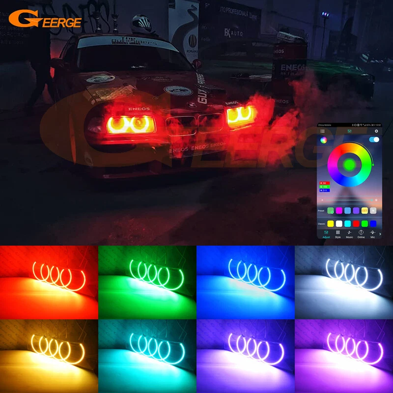 For BMW E36 318i 323i 325i 328i Multi Color RGB LED Angel Eyes Bluetooth APP - Image 1 of 4