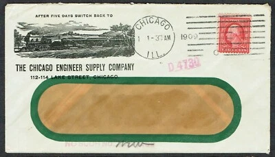 USA 1909 Advertising Cover Chicago Engineer Supply Co Steam Train Design - Image 1 of 2