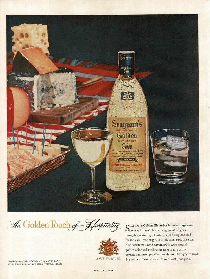 Seagram's 1957 Golden Gin Cheese Cracker Plate anuncio impreso vintage Foto 1 de 1