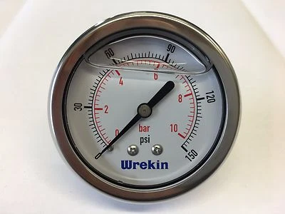 WREKIN 63mm Hydraulic Pressure Gauge BACK ENTRY 0-150 PSI 10 Bar Stainless GC6310/04