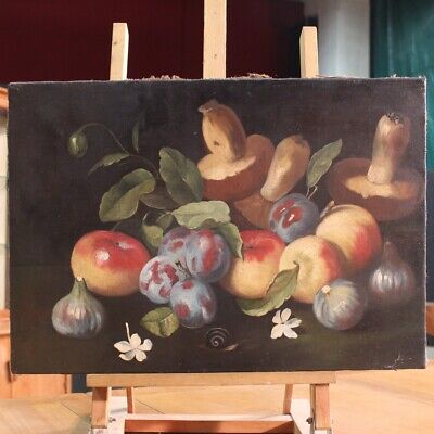 Pintura Italiana Oleo Sobre Lienzo Bodegon Fruta Cuadro Estilo Antiguo • 420€
