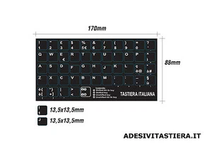 KLEBEBUCHSTABEN ITALIENISCHE TASTATUR AUFKLEBER GROSSE TASTEN 13,5mm x 13,5mm NOTEBOOK - Bild 1 von 2