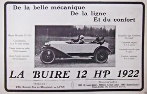 PUBLICITÉ PRESSE 1922 AUTOMOBILE LA BUIRE 12 CV 1922 - CARROSSERIE TORPÉDO SPORT - Picture 1 of 1