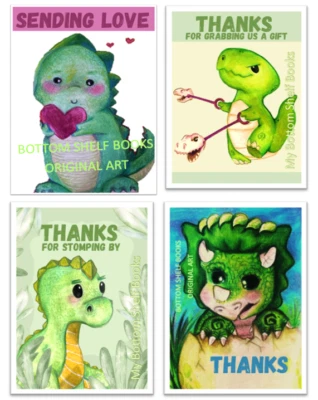 Juego de 4 tarjetas de felicitación digitales con temática de dinosaurios - IMPRESIÓN REQUERIDA Foto 1 de 4