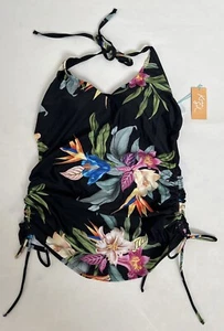 WOMEN'S TANKINI Top M SWIMWEAR black/ floral multicolor NEW WITH TAGS KONA SOL - Picture 1 of 18