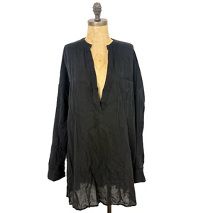 O'NEILL Belizin Swim Cover-Up Dress L Split Neck Woven Black Semi Sheer NWT B20 - Picture 1 of 6