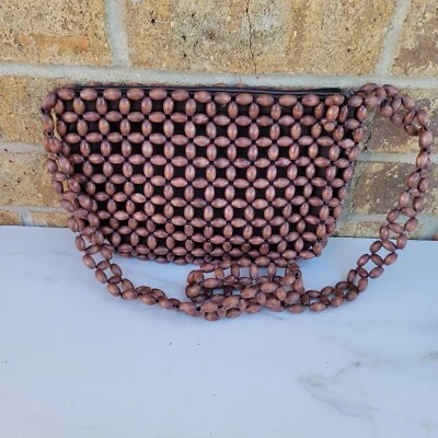 Bandolera vintage de madera con cuentas con correa ajustable e interior forrado Foto 1 de 4