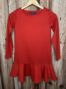 Polo Ralph Lauren Girls M (8-10) Dress Stretch Jersey Long Sleeve Red - Picture 1 of 4