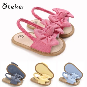 Newborn Baby Girls Pram Shoes Pretty Bows Infant Child Soft Sole Summer Sandals - Picture 1 of 31