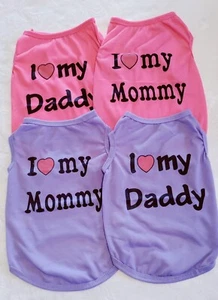 Adorable Summer Spring Pet Dog Pup Cat T-shirt Vest Clothes I Love Daddy & Mommy - Picture 1 of 8