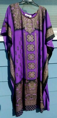 NEW  MUMU 2X 3X  SANTE KAFTAN CAFTAN HOUSE DRESS DEEP PURPLE BLACK GOLD FLOWER - Image 1 of 4