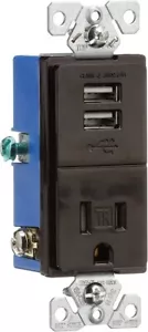NEW EATON TR7741B Dual USB Charger with Single Tamper Resistant Receptacle Brown - Picture 1 of 3