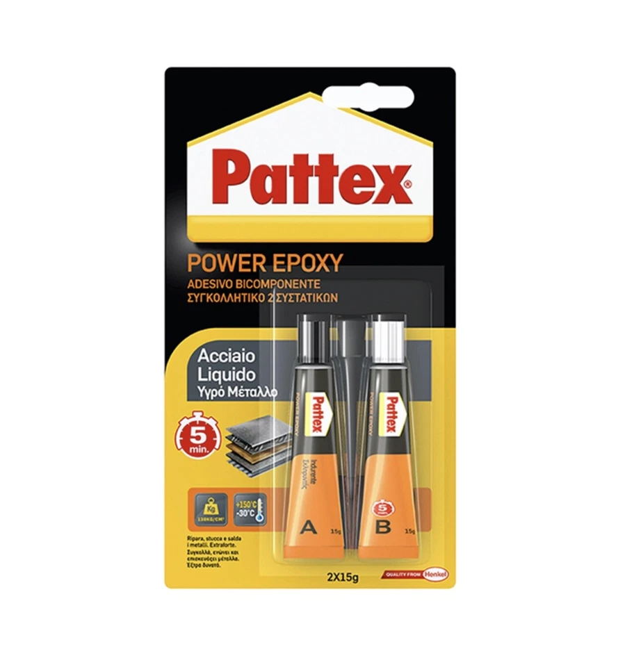 Pattex Adesivo bicomponente acciaio liquido ripara Stucca salda metalli 2x15gr