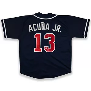 Ronald Acuna Jr. Braves Signed "El de la Sabana" Navy Pro Style Jersey JSA - Picture 1 of 2