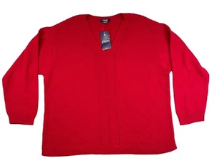 NWT Chaps Sweater Womens 3X Red Cable Knit V Neck Long Sleeve Pullover - Picture 1 of 10