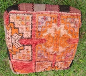 Vintage Cushion Cover Wool Cotton handmade Boho  Moroccan Pouf Cover - Picture 1 of 3