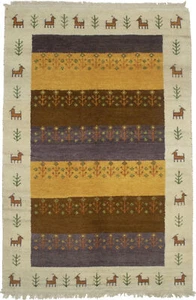 Handmade Indo-Gabbeh Tribal Design Wool Oriental Rug Home Decor Carpet 4X6 ft - Picture 1 of 13