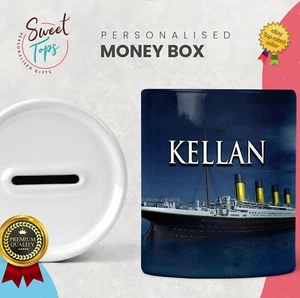 PERSONALISED KIDS TITANIC THEME KIDS CHILDREN MONEY BOX - GIFT PRESENT IDEA - Picture 1 of 1