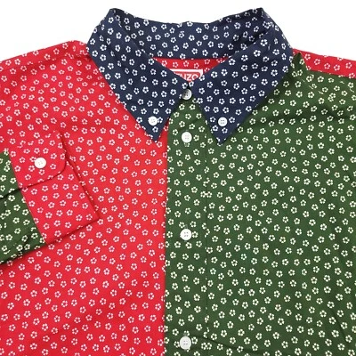 $395 KENZO Color-Block Floral Printed Sport Shirt Mens Size (42 cm 16.5) L/XL - Image 1 of 4