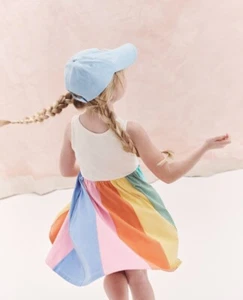 NWOT Hanna Andersson Rainbow Paneled Skater Dress with Pockets - Picture 1 of 7