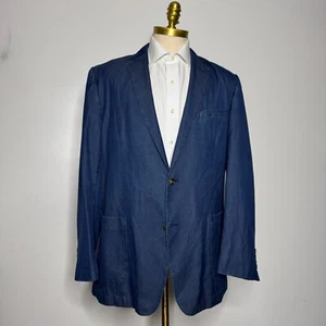 Haspel Men’s 44L Blazer Solid Blue Sport Coat Jacket Cotton & Tencel Denim Like - Picture 1 of 11