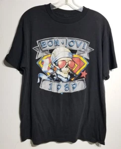 Camiseta de concierto vintage 1989 Bon Jovi We're Back Kickin Ass negra grande para hombre - Imagen 1 de 10