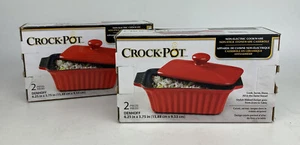 New/Box SET OF 2 CROCK-POT NON STICK STONEWARE CASSEROLE DISH With Lid 2Pc Red - Picture 1 of 7
