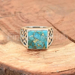 Copper Turquoise Ring, 925 Sterling Silver Ring, Handmade Men's Ring Boho Ring - Picture 1 of 6