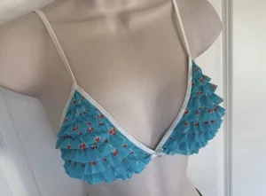Cherry Ruffle Rockabilly Pin Up Mesh Bralette Bikini Cute Top Honeydew Intimates - Picture 1 of 11