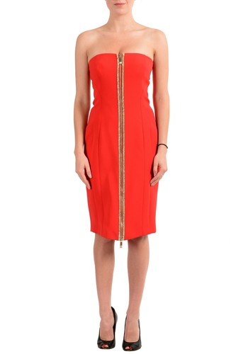 Abito da donna Versace 100% seta rosso senza maniche cristallo disegnato US 4 IT 40