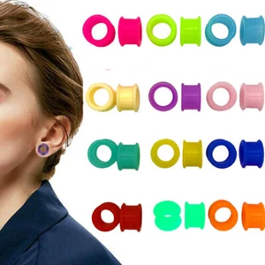 2pc Thick Silicone Screw Flesh Tunnel Colourful Ear Gauge Plug Expander 3mm-25mm - Picture 1 of 16