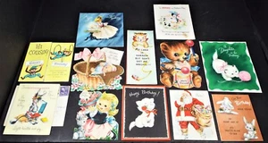 VTG Lot 1940s Hallmark Hall Bros Greeting Card - Die Cut Girl Kitten Birthday - Picture 1 of 10