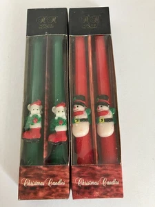 2 Pair Vintage Christmas Mice & Snowmen 10” Taper Candles In Box Unused - Picture 1 of 7